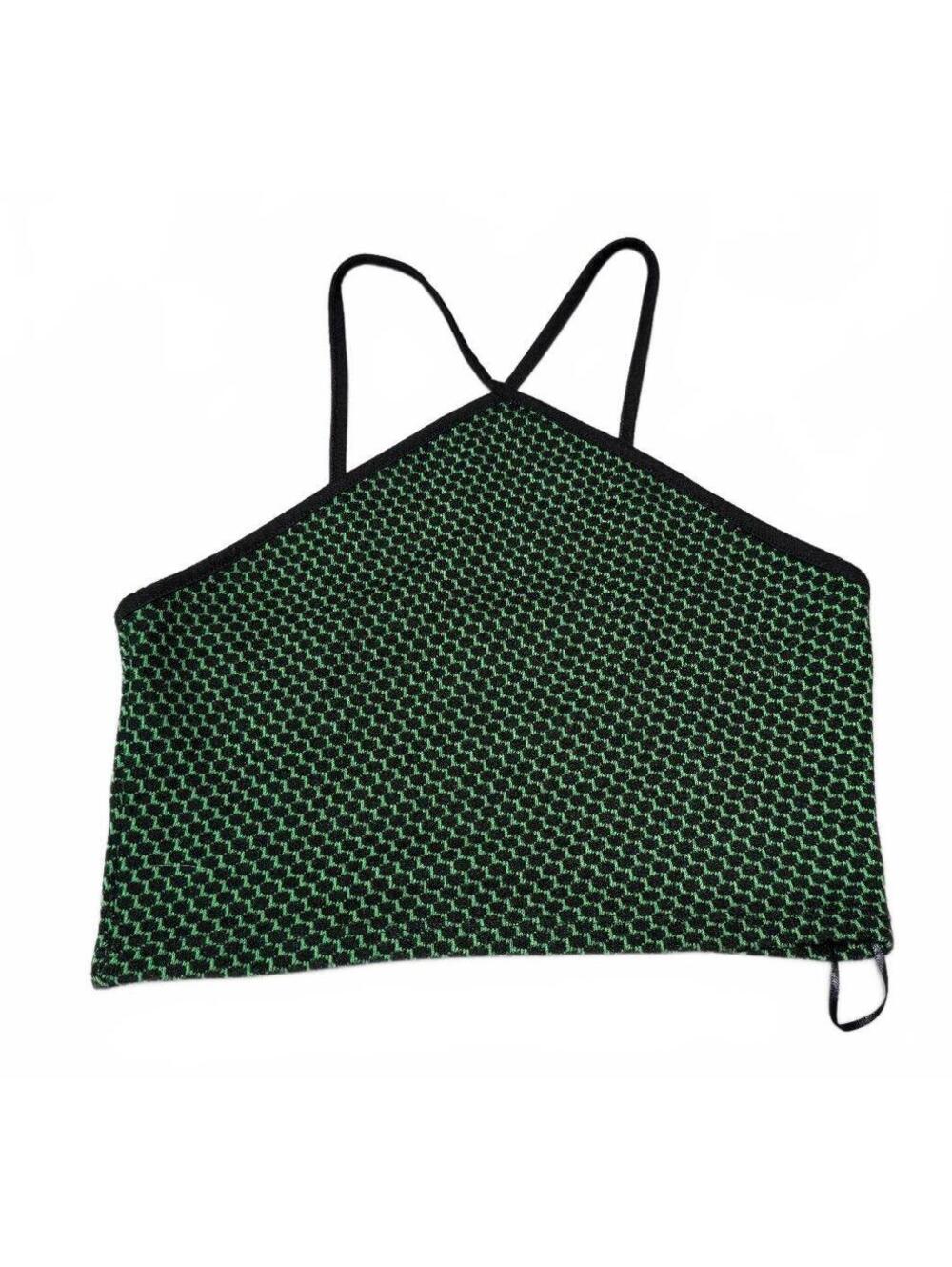 Zara Women's Green and Black Jacquard Knit Halter Top (M/L)